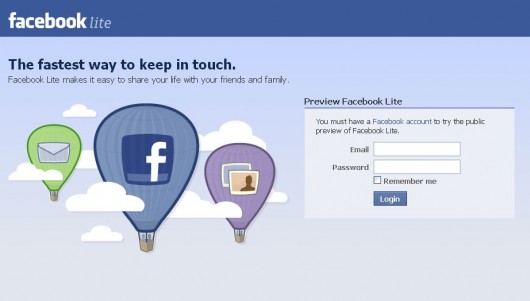 Facebook Lite Startseite