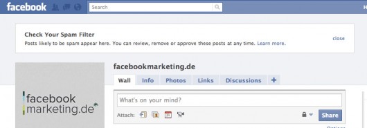 spamfilter_msg Facebook Spamfilter Benachrichtigung