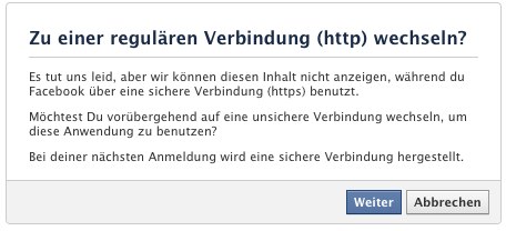 Fehlermeldung bei Anwendungen ohne SSL Zertifikat