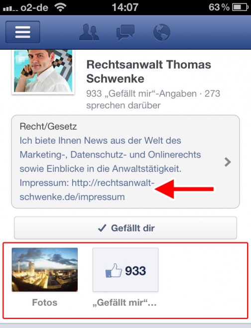 Impressumspflicht - Impressumsapp in mobilder Facebookapp