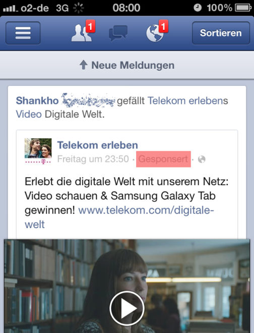 Facebook Werbung auf dem Handy