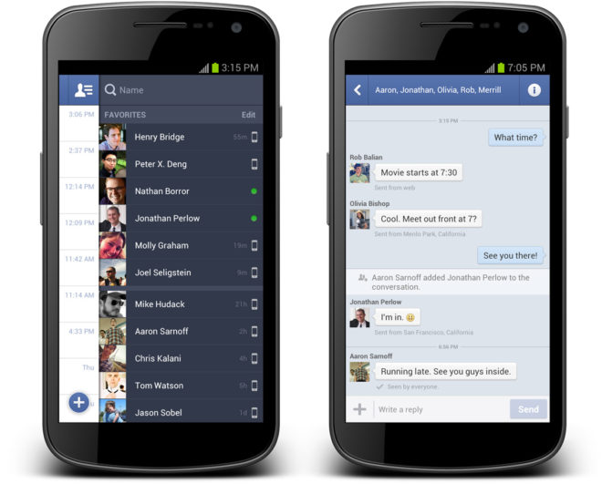 Screenshot der überarbeiteten Version des Facebook Messengers für Android Smartphone 