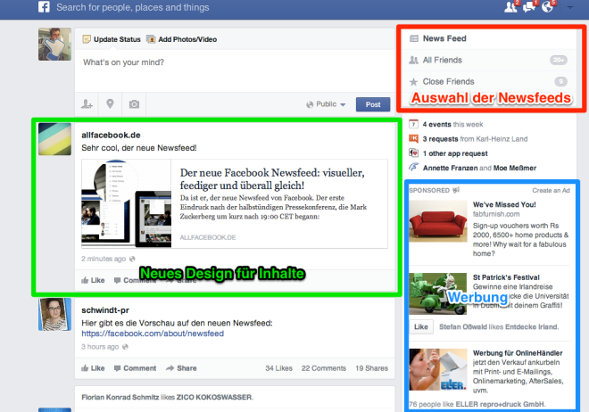 Aufteilung-Newsfeed