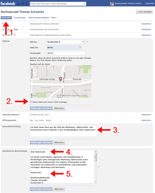 Wenn Sie diese 5 Schritte befolgen, erhalten Sie ein rechtlich zulässiges Facebook-Impressum (zum Vergrößern klicken)