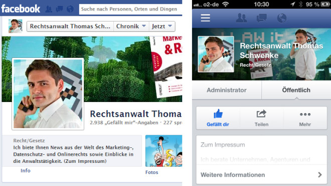 Sowohl in der Desktop-, als auch in der mobilen Version ist ein Hinweis auf das Impressum sichtbar