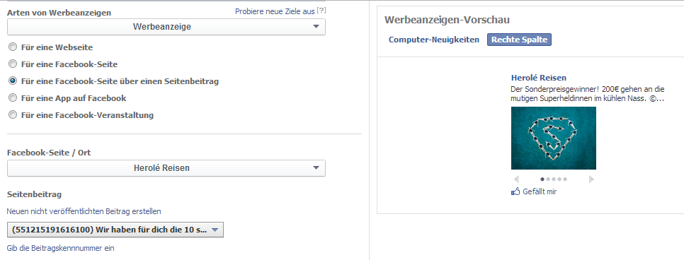Fotoalben als Page Post Ad bewerben 2