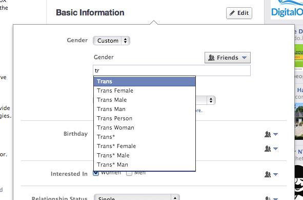 Auswahl Geschlecht auf Facebook