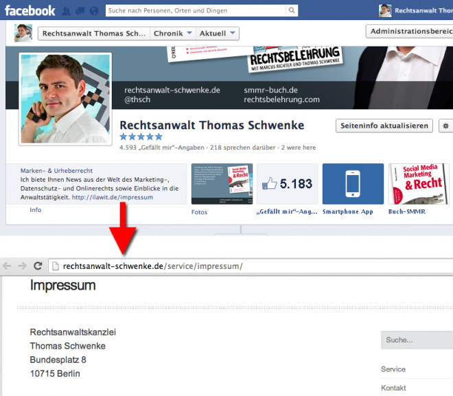 Facebook Impressum Darstellung