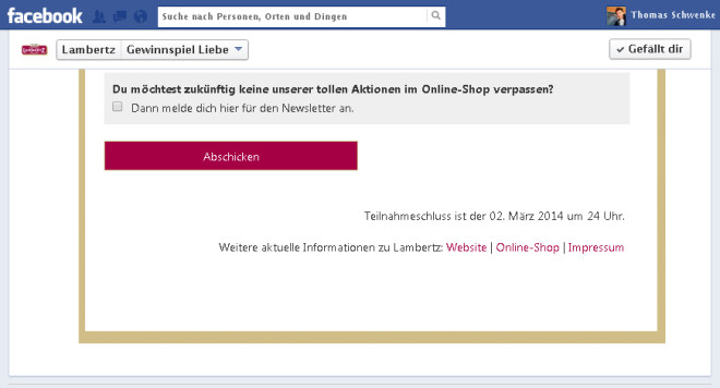 Facebook Impressum innerhalb einer App
