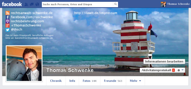Facebook Impressum im Coverfoto
