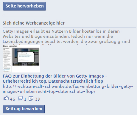 Facebook bietet Seitenbetreibern an, aus deren Beiträgen & Bildern automatisch Facebook-Ads zu erstellen und lässt sich die dazu nötigen Rechte einräumen.