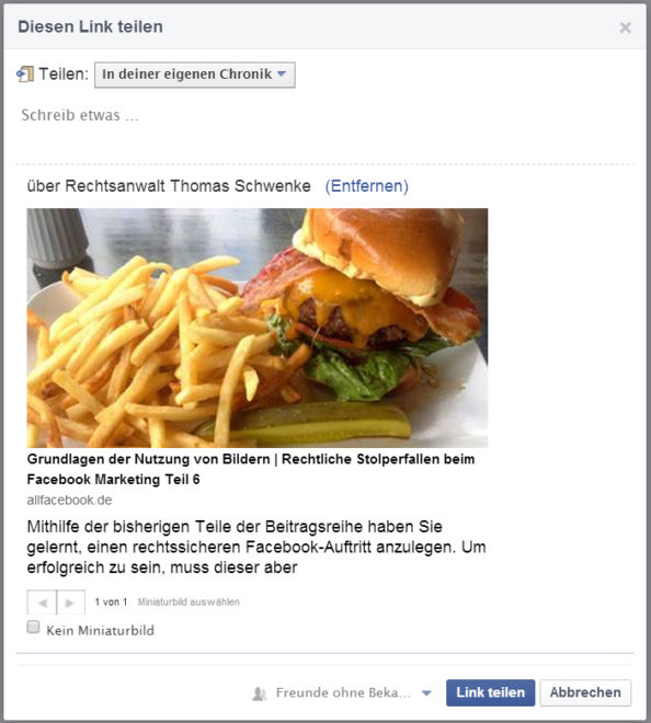 Fremde Bilder dürfen Sie nur im Rahmen der Sharing- und Embeddingfunktionen von Facebook nutzen. Darüber hinaus benötigen Sie eine Einwilligung der Urheber.