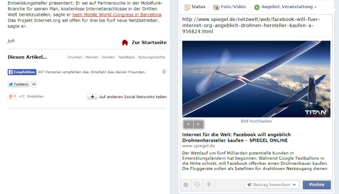 Sind auf Webseiten Sharing-Buttons zu sehen (Bild links), so heißt es dass der Webseitenbetreiber Ihnen die Erstellung von Vorschaubildern (Bild rechts) erlaubt. Zwar bietet dies keine absolute Sicherheit, senkt aber erheblich Ihr Risiko wegen des Vorschaubilds belangt zu werden.