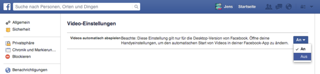 Facebook Autoplay abschalten