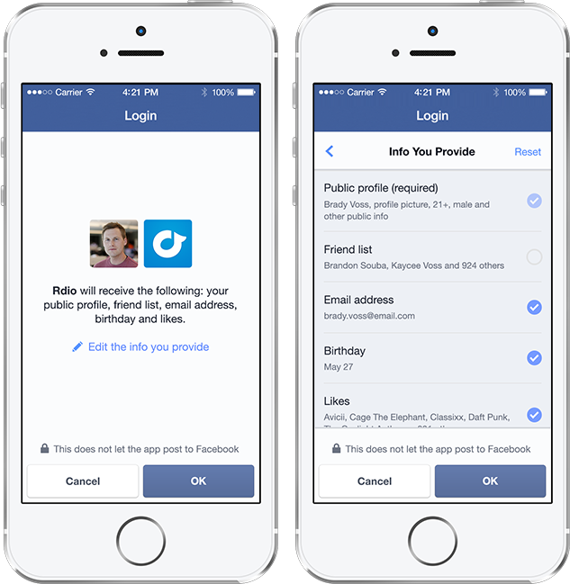 Screenshot: Neuer Facebook Login am Smartphone mit besserer Kontrolle der eigenen Daten