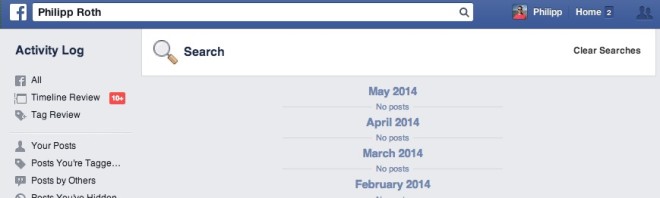 Leere Facebook Suchhistorie sollte so aussehen