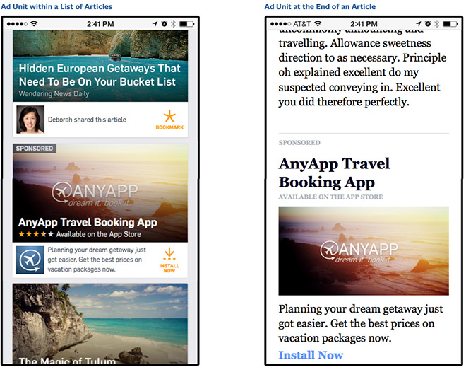 Beispiele für "Native Ads" im Facebook Audience Network