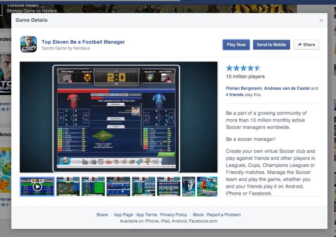 Details zu einzelnen Spielen auf Facebook