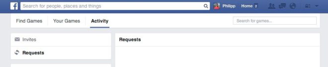 Die verschiedenen Bereiche des neuen Spiele Bereichs auf Facebook 