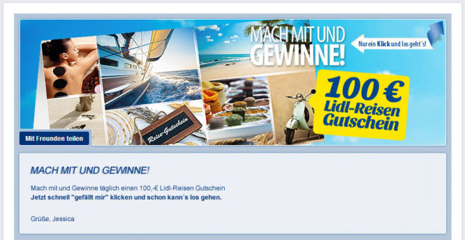 Fangating, wie hier auf der Facebookseite von Lidl, ist nach Ansicht des Hamburger Landgerichts zulässig.