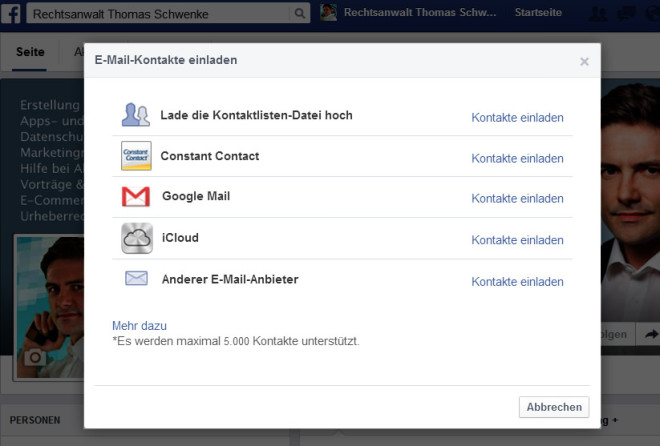 So praktisch der Kontaktimporter von Facebook ist, so gefährlich ist er rechtlich, wenn Sie fremde Nutzer ohne deren Einwilligung einladen.