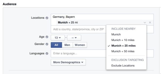 Targeting nach Standort des Facebook Nutzers