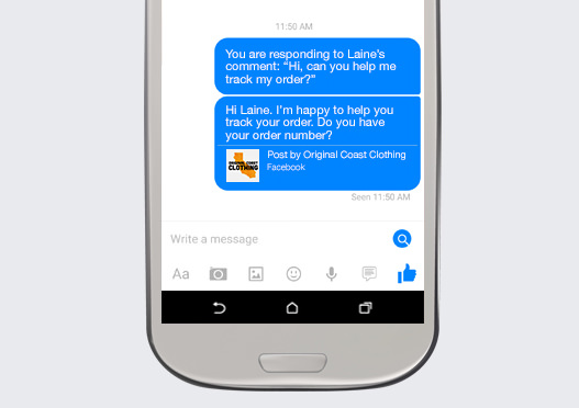 So stellt sich Facebook die Beantwortung von Kommentaren mittels PNs vor.