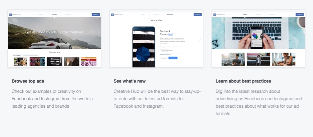 Übersicht des Facebook Creative Hubs