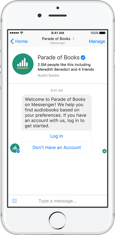Beispiel Account Verknüpfung im Facebook Messenger