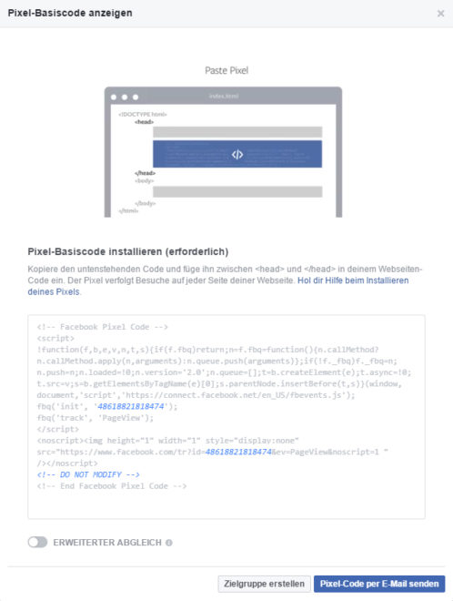 "Custom Audiences form Website" setzen die Einbindung eines Tracking Codes voraus.