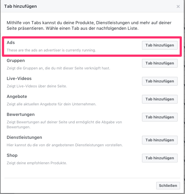 Facebook Seiten Einstellungen Bereich Anzeigen