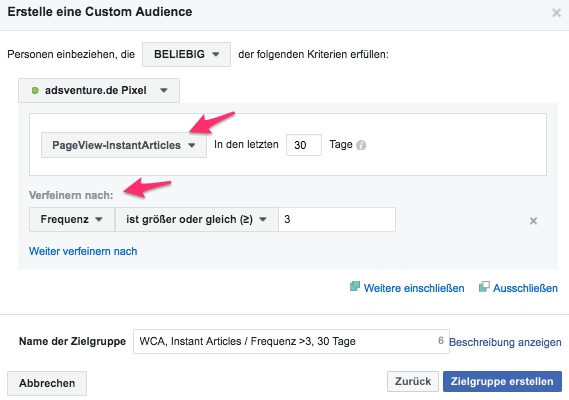 Instant Article Website Custom Audience
