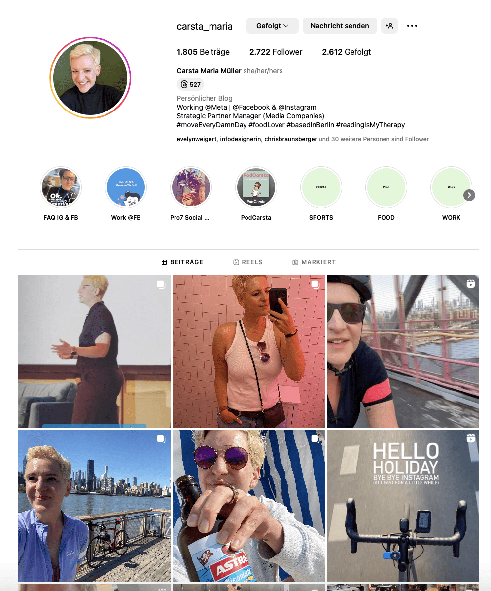 Bild zeigt einen Instagram Account und die Verknüpfung zur Plattform Threads als Verlinkung unter dem Profilnamen.