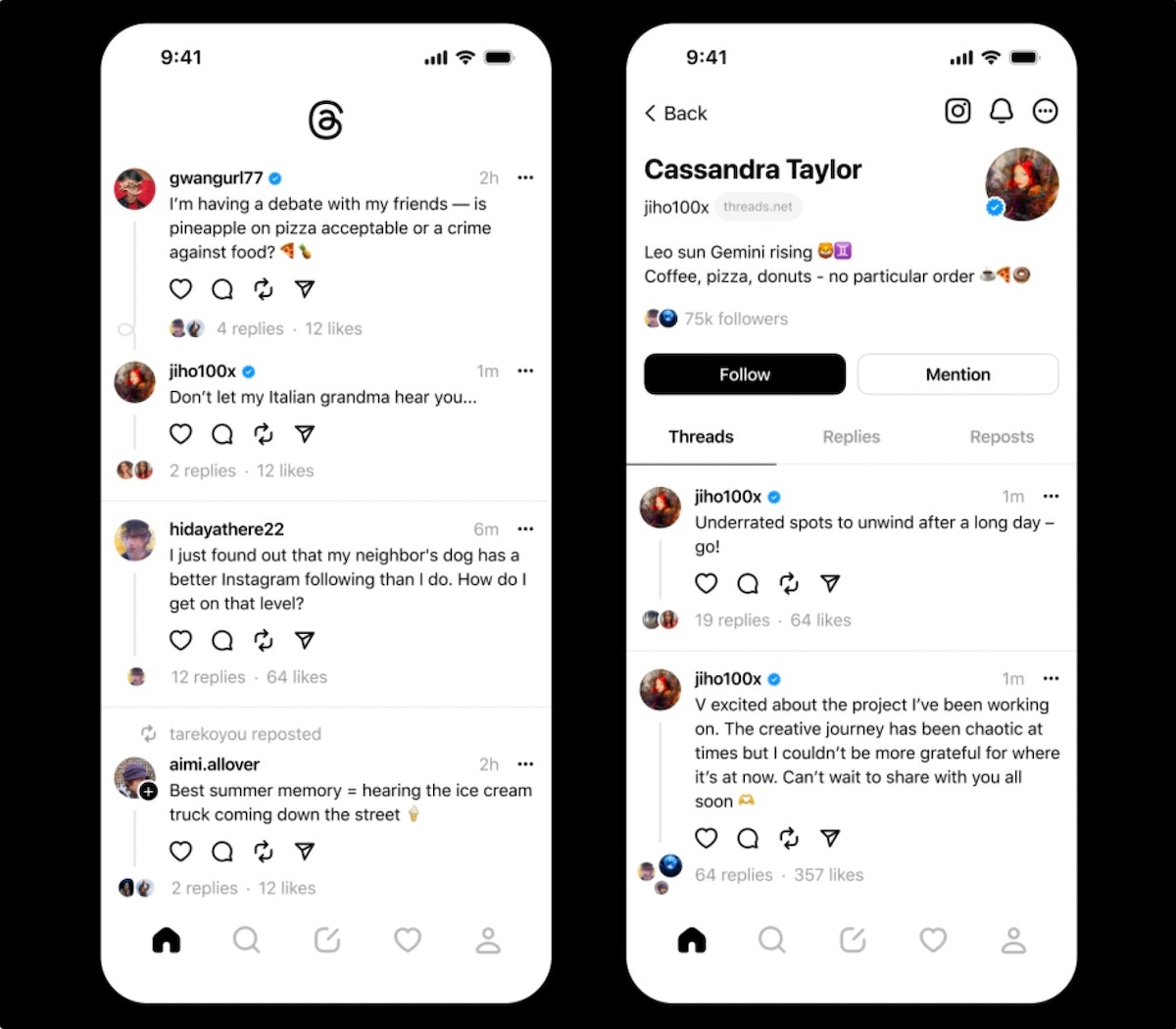 Bild zeigt ein Profil und den Feed der Social Media Plattform Threads von Meta.