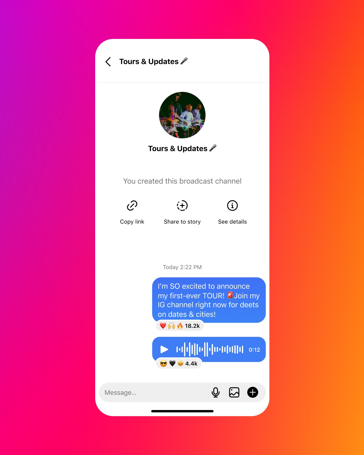 Die Instagram Broadcast Funktion. Damit kann neben dem eigentlichen Account eine weitere Community aufgebaut werden.