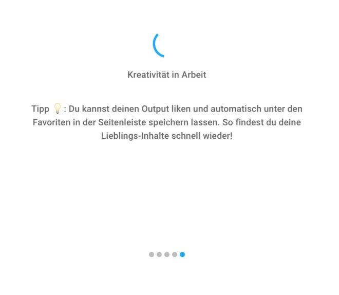 Bild zeigt eine Aufnahme aus der Nutzeroberfläche von neuroflash. Während der Aufnahme ist das Tool in Arbeit und erstellt deinen Text. Solange das Tool den Text erstellt, erscheint ein Wartebildschirm mit dem Spruch “Kreativität in Arbeit”. Nach kurzem Warten liegt dir ein Text vor, der deine zuvor eingetragenen Wünsche (wie gewünschte Plattform oder Tonalität) berücksichtigt.