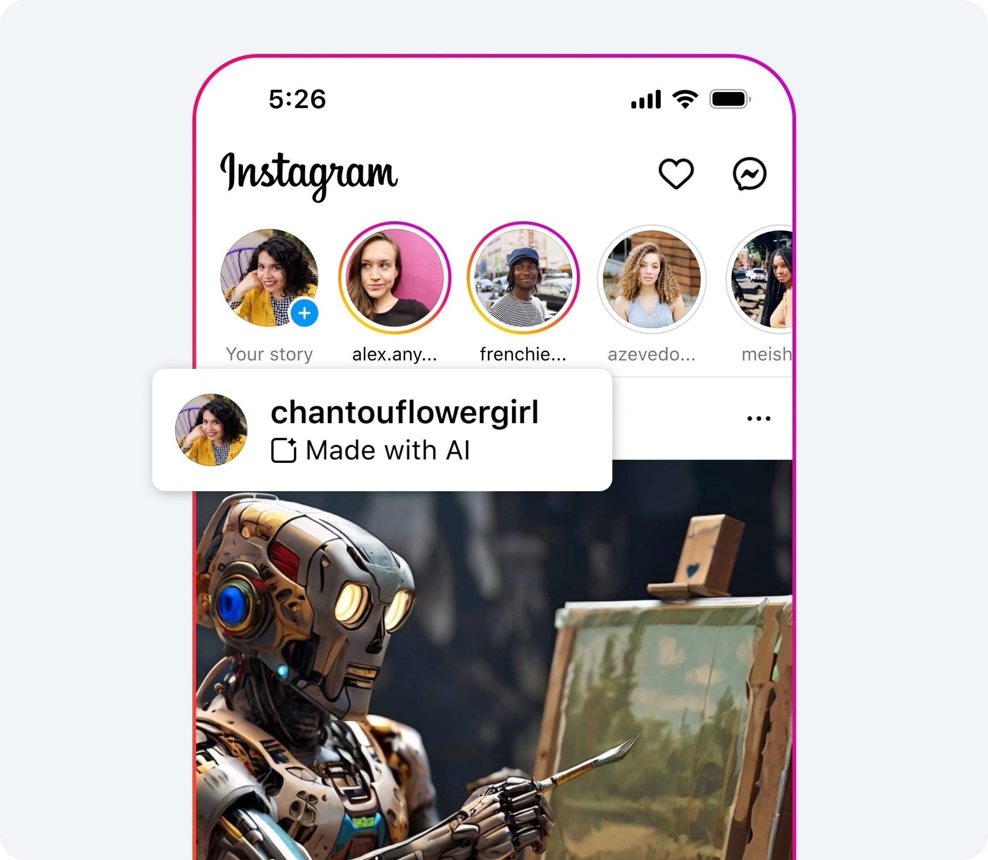 Das Meta AI Label auf Instagram. Damit sollen Inhalte gekennzeichnet sein, die mit Hilfe oder vollständig von KI erstellt wurden.