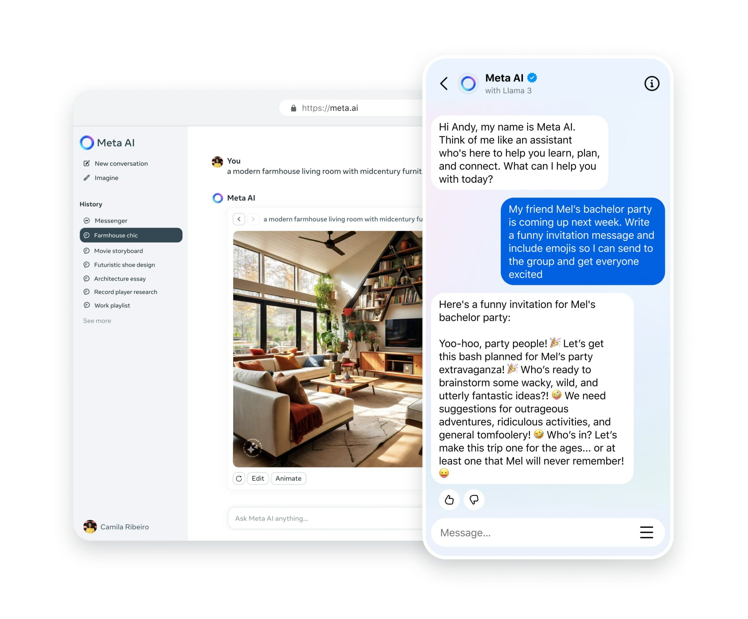 Der Chat mit Meta AI. Dort kannst du Suchanfragen stellen.