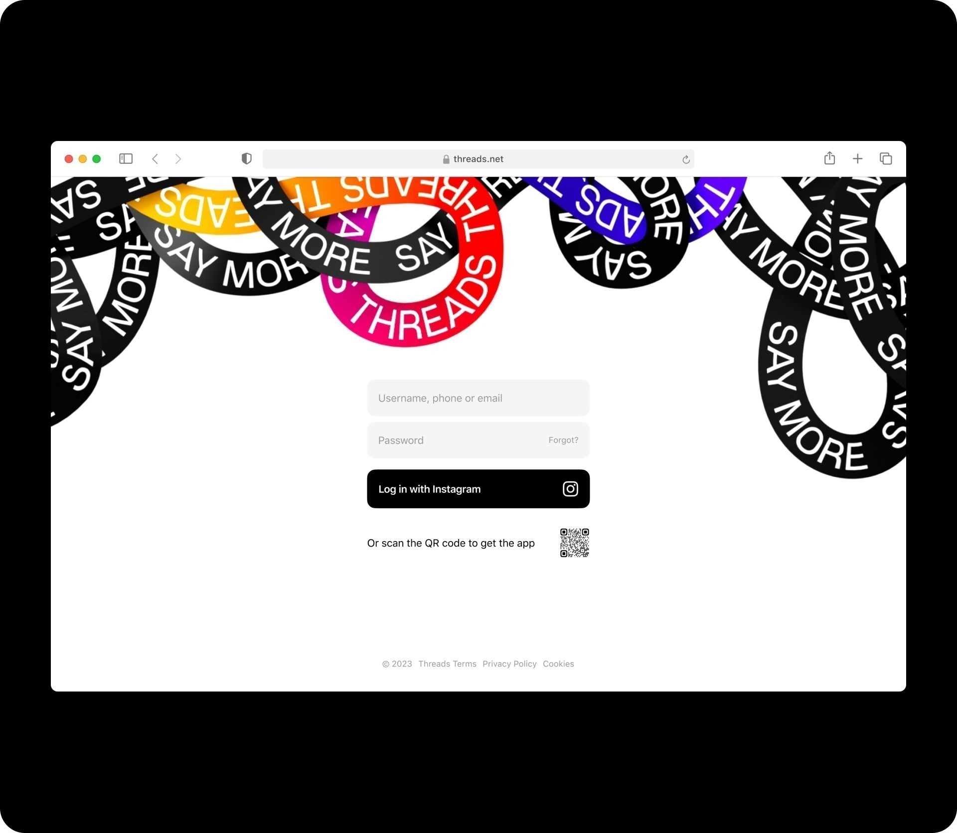 Bild zeigt den Login in Meta Threads über die Desktop Oberfläche von Meta Threads.