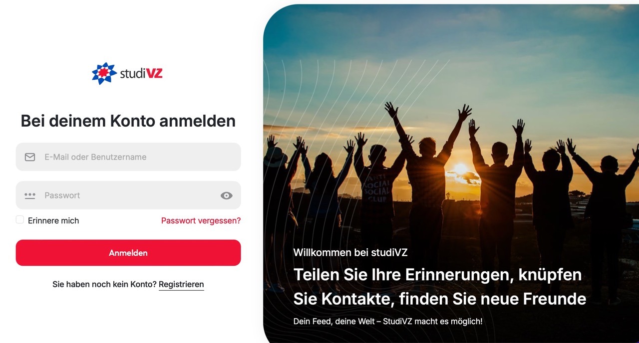 Die Startseite mit Login des ehemaligen Netzwerks StudiVZ