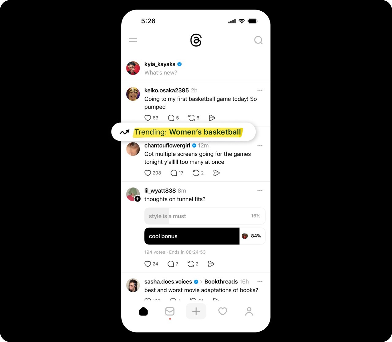 Das neue Feature: Threads Highlighter. Angezeigt ist ein Beitrag, der durch den neuen Threads Highlighter markiert wurde und einen Hinweis auf aktuelle Trend-Themen auf der Plattform erhielt. Der Hinweis erscheint direkt unter dem Beitrag.