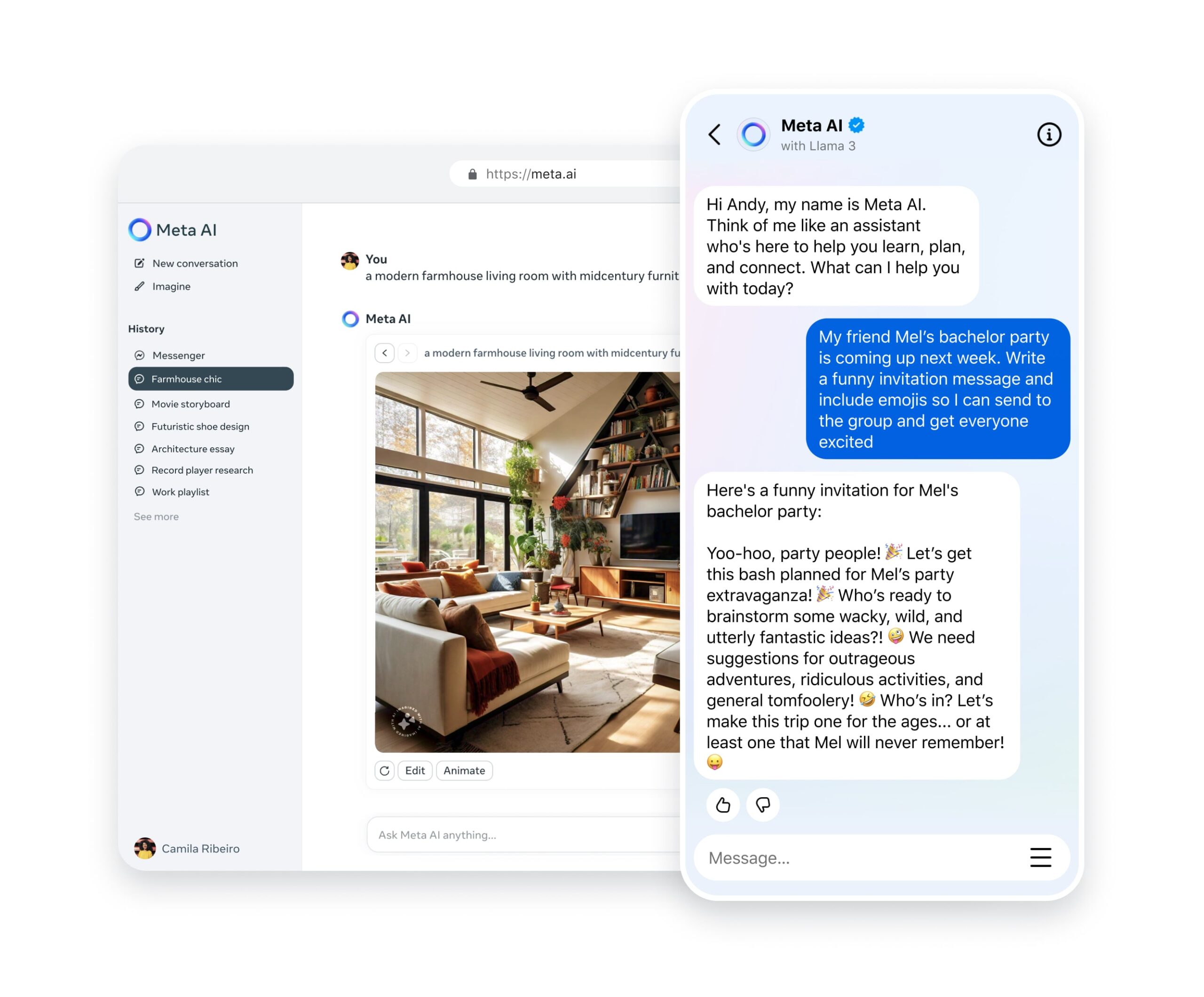 Ein Chatfenster mit der Meta AI. Userinnen und User können ihre Suchanfragen eingeben.