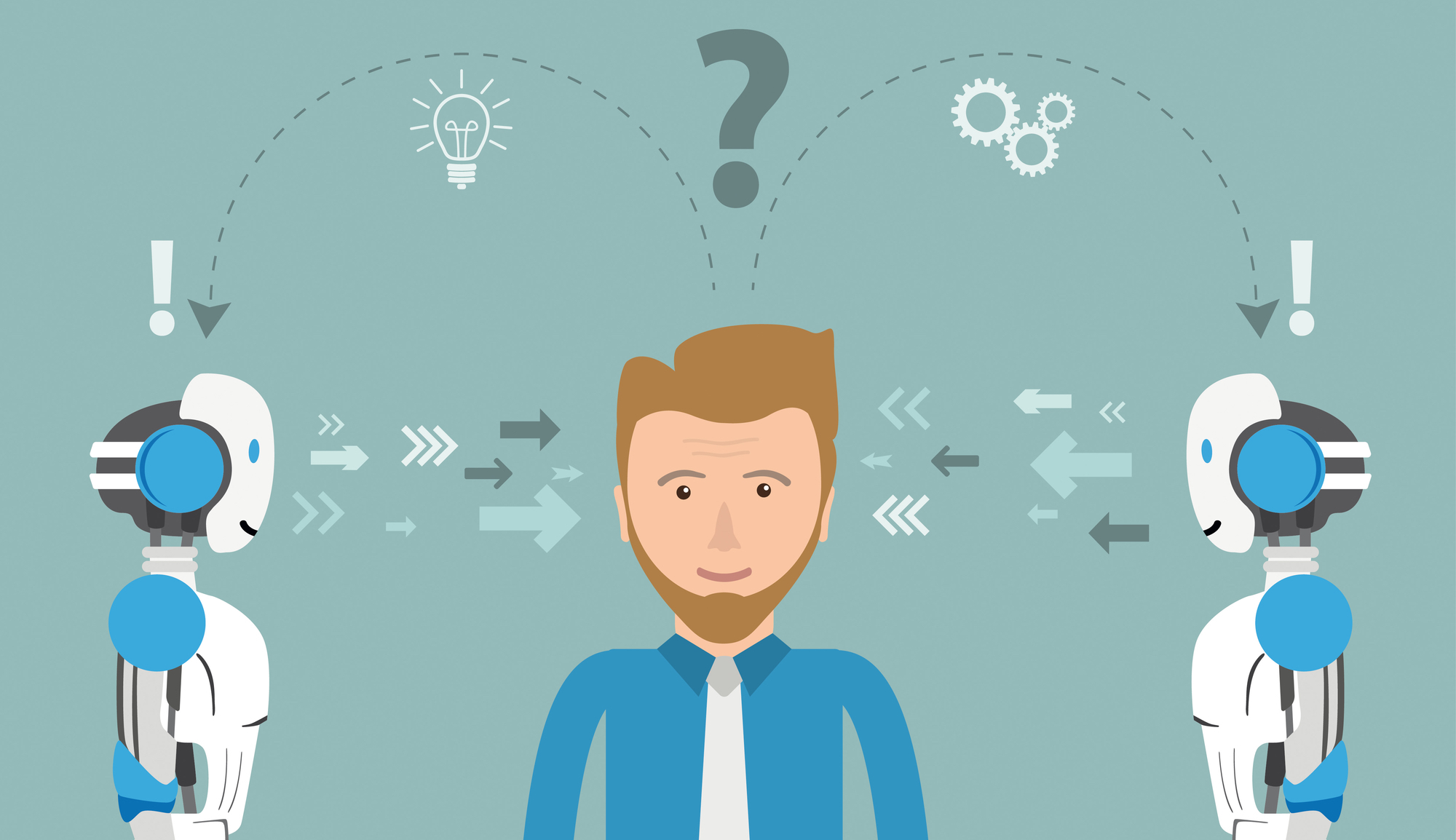 Cartoon Businessman 2 Robots Problem Solution