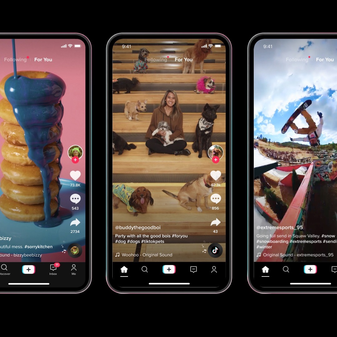 Ausschnitte aus dem TikTok For You Feed: Vorschläge für Videos.