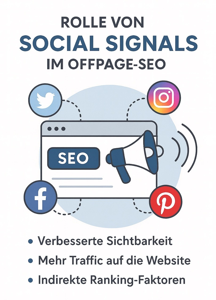 Bedeutung von Social Signals für die Offpage-SEO. Social Signals können zu einer verbesserten Sichtbarkeit führen, den Traffic auf die Website erhöhen und indirekte Ranking Faktoren sein.
